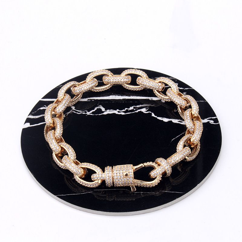 Bracciale a maglie cubane per uomo e donna con pietre completamente pavé e chiusura a moschettone, bracciale a catena con croce hip hop, elegante accessorio di moda unisex_voghion.com