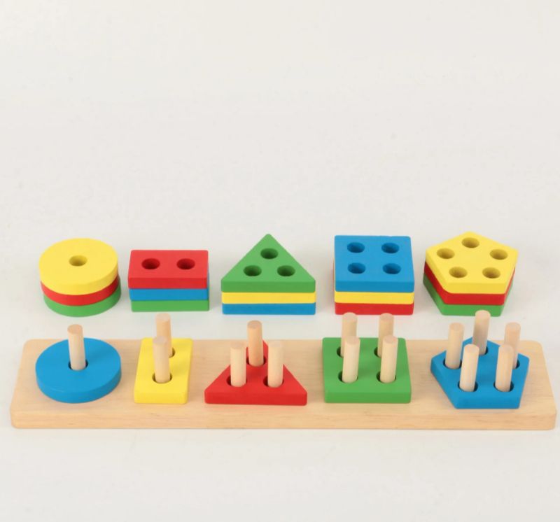 Montessori fa geometriai alakzat öt oszlopkészlet blokkok összeszerelése gyermekek felvilágosodás korai nevelés puzzle játékok_voghion.com