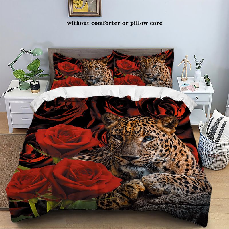 Tigre, leopardo, animale 3D stampa digitale camera da letto, dormitorio, hotel e pensione set da 3 pezzi, leggero, caldo e morbido set di biancheria da letto in peluche corto_voghion.com