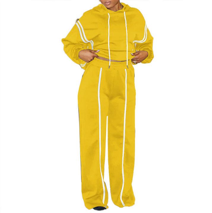 Damenbekleidung Zweiteiliges Set mit Kapuzenpullover mit Bandnähten_voghion.com