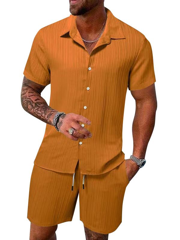 Herrenbekleidung Sommer Herren Freizeithemd Kurzarm Strandhose Anzug_voghion.com