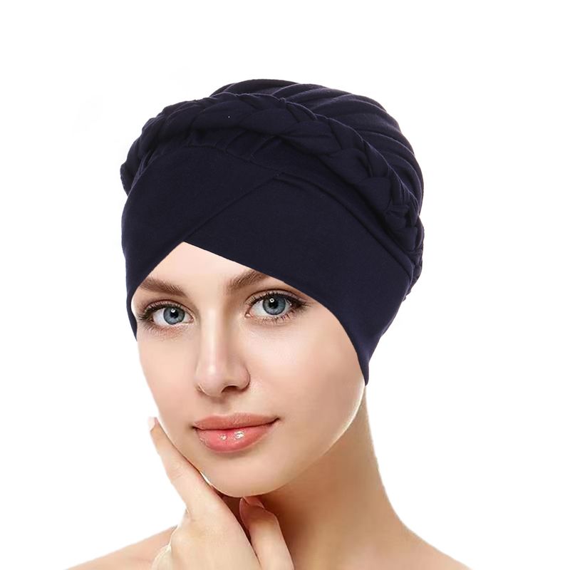 Neue Vier-Jahreszeiten-Multicolor-Stirn-Faltenzopfmütze aus Baumwollimitat-Zopfhut, Turbanhut auf Lager_voghion.com