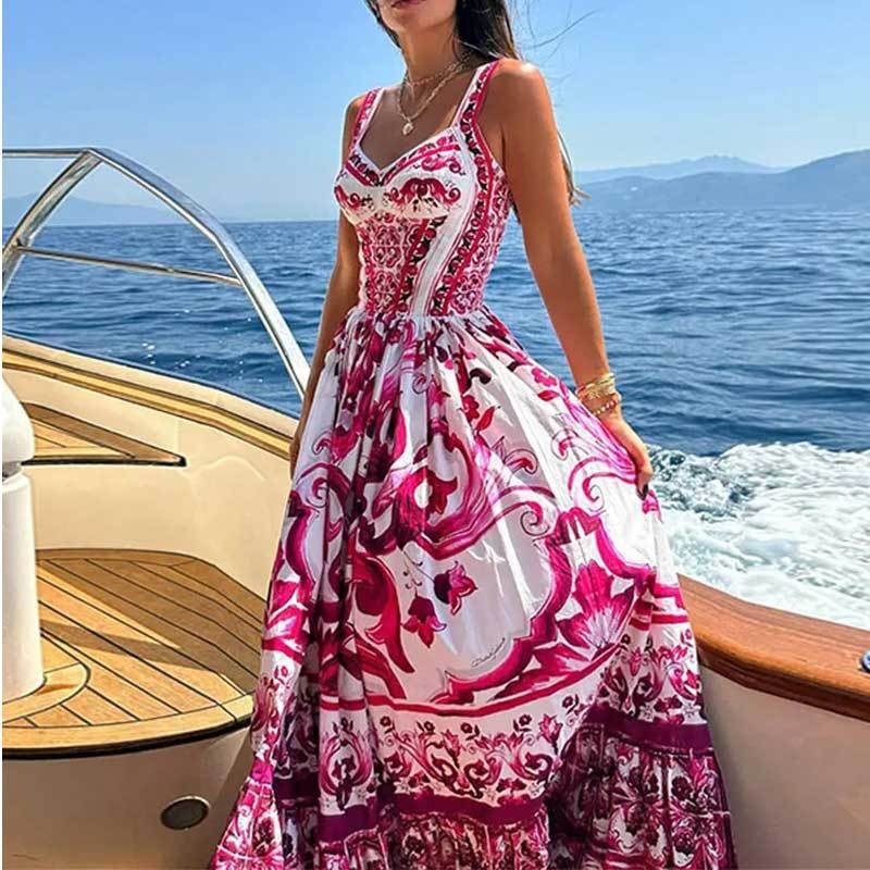 Abbigliamento da donna autunno e inverno nuova gonna con reggicalze stampata con collo quadrato a pieghe abito slim a vita alta per donna_voghion.com