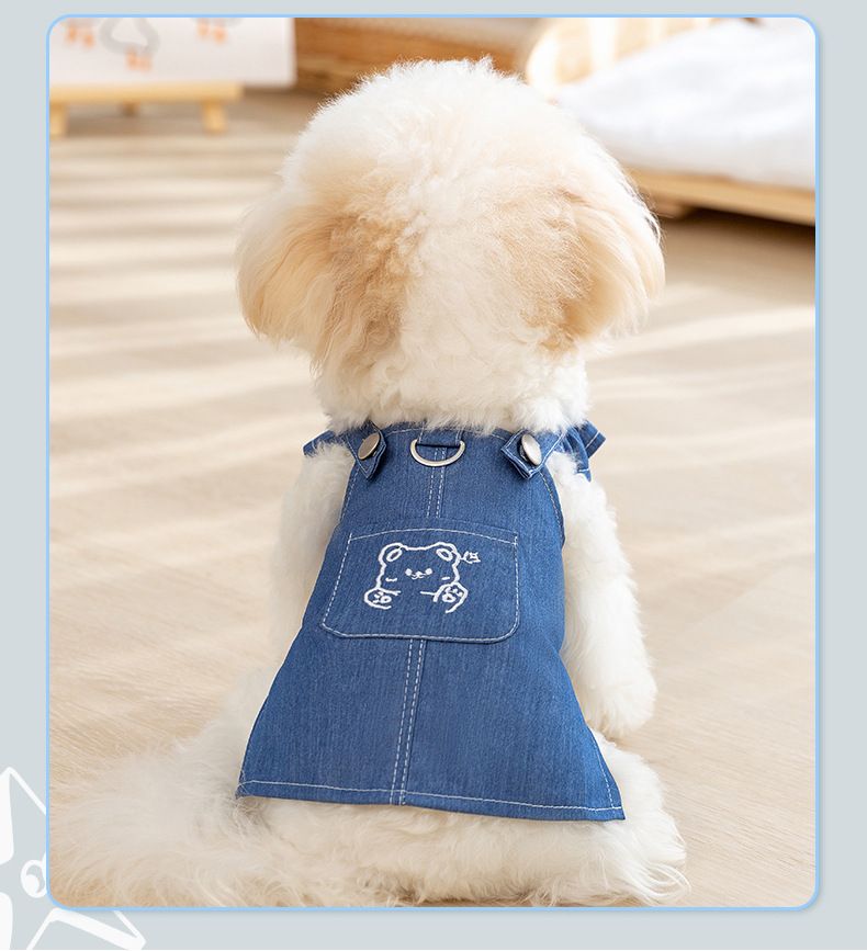 Einfache klassische Jeanskleidung, kleine Oberteile mit zwei Beinen, Röcke für Outdoor-Mode, Hundekleidung für Frühling und Sommer_voghion.com