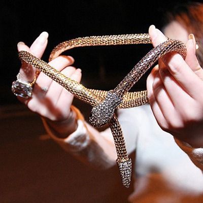 Taille Legierung Diamant Schlange Halskette Halsband Kette Schmuck_voghion.com