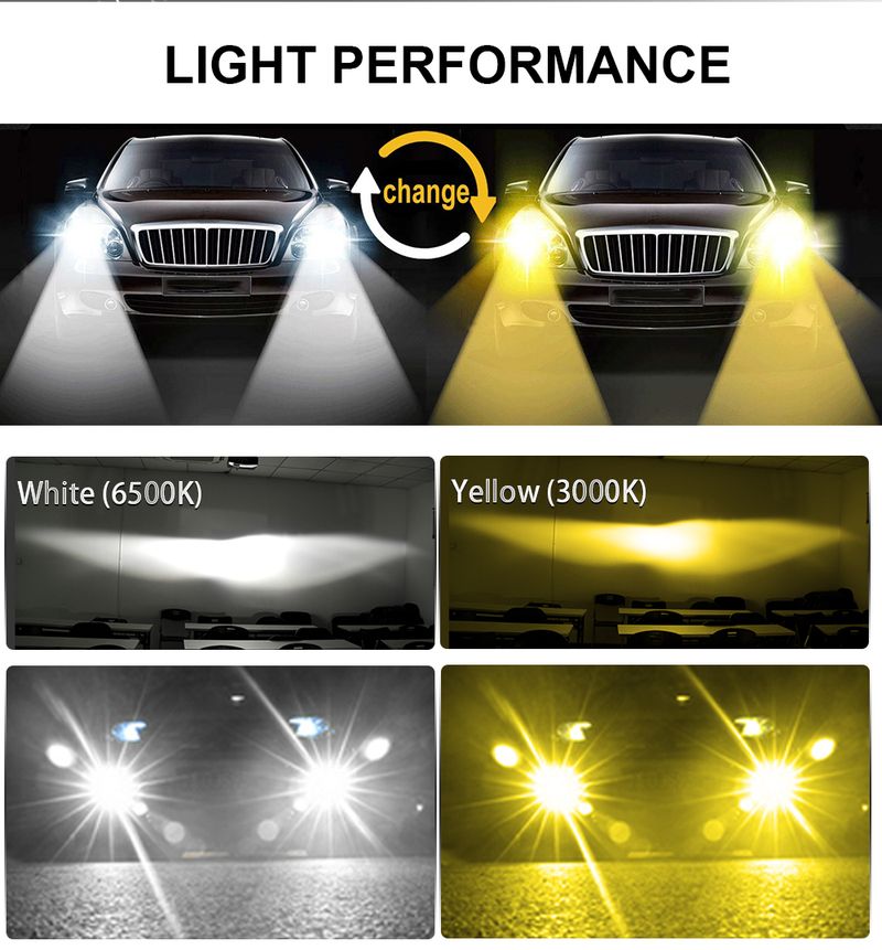 Lampadine per fari BraveWAY Strobe H11 H3 H8 H9 LED per auto 12V 3000K+6000K Bianco+Giallo Luci fendinebbia flash_voghion.com