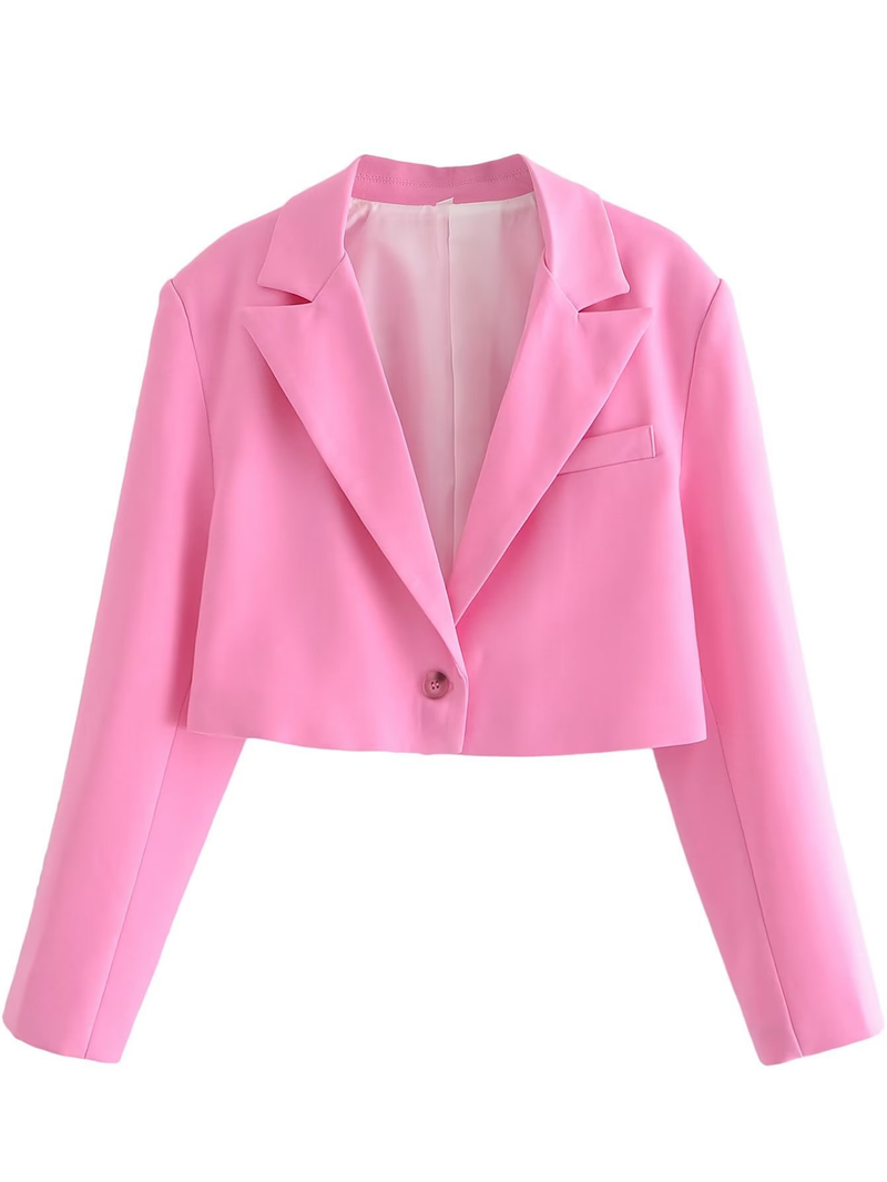 Conjunto de blazer curto feminino ZA com gola + minissaia larga plissada_voghion.com