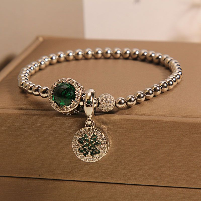 Pan Family Style Female Minority, Light , Slightly Inlaid with Green Beads, Exquisite Bracelet, Gift for Student's_voghion.com