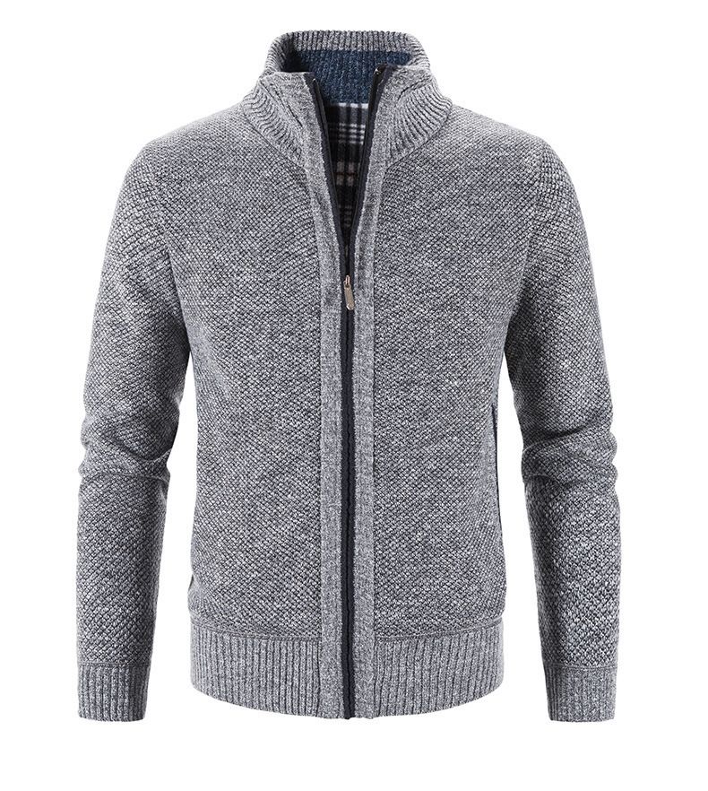 Men's autumn and winter knit cardigan large size plus fleece thick sweater cardigan_voghion.com