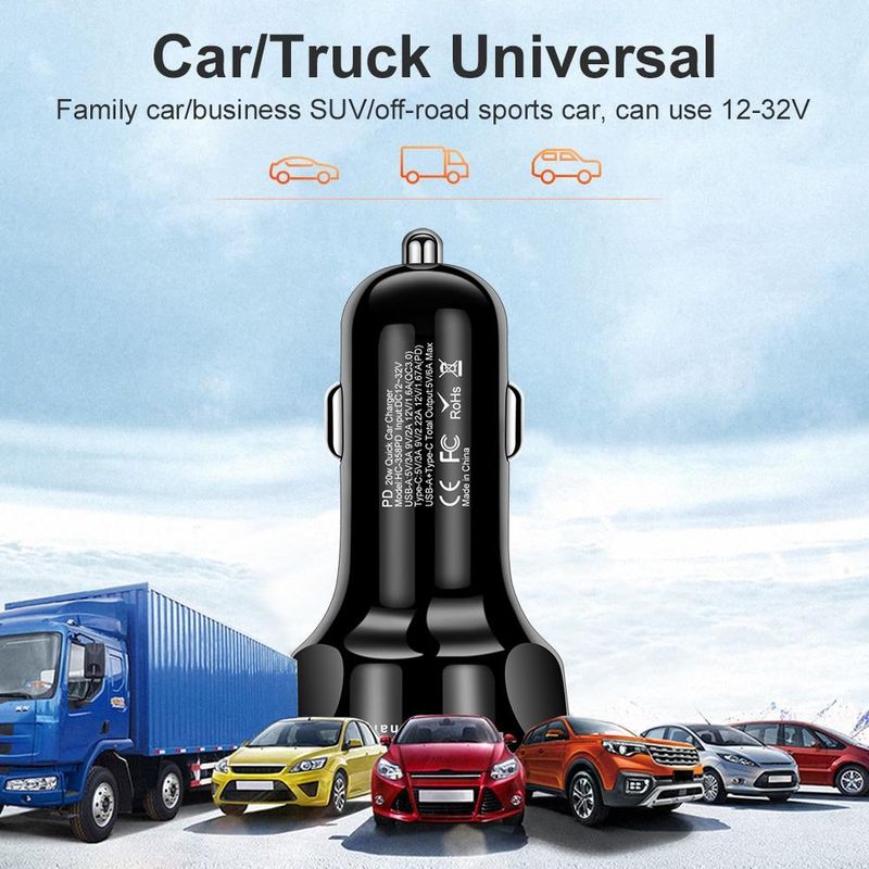 Apvalus dvigubas USB C tipo automobilinis įkroviklis greitam įkrovimui, USB C tipo greitasis įkroviklis PD QC3.0, skirtas „iPhone“, „Samsung“, „Xiaomi“ automobilinio telefono įkroviklio adapteriui HMM_voghion.com