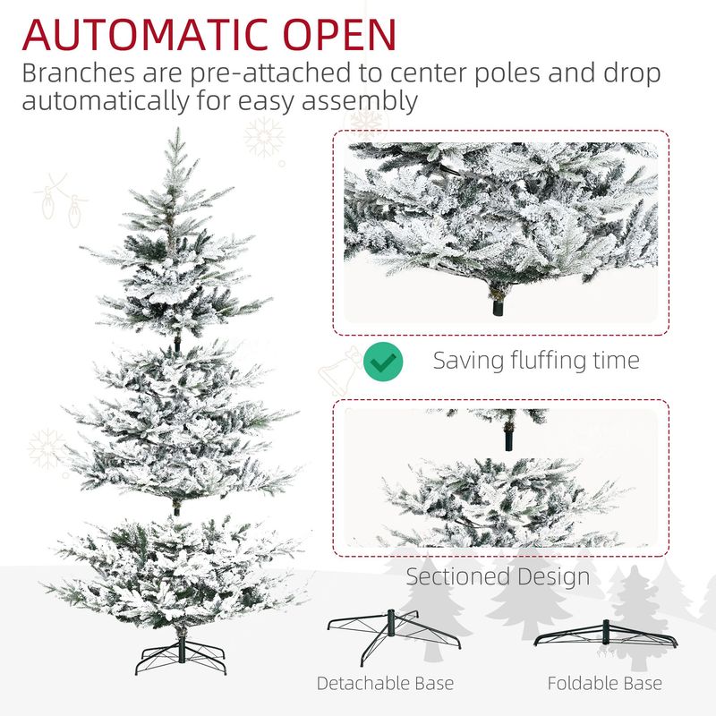 8 Foot Pine Snow Flocked Artificial Christmas Tree With 1479 Realistic Cedar Branches, Auto Open, Home Holiday Decoration, Green_voghion.com
