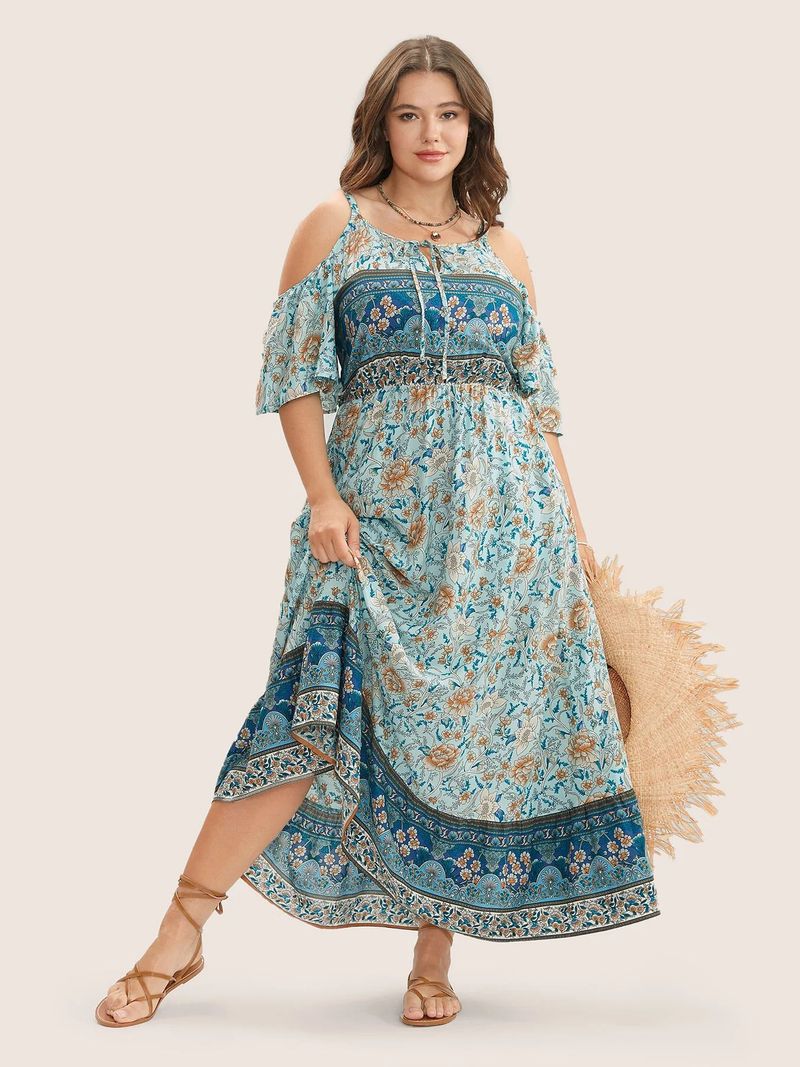 Vestido de verano con tirantes, sexy, informal, con hombros descubiertos y estampado floral para mujer_voghion.com