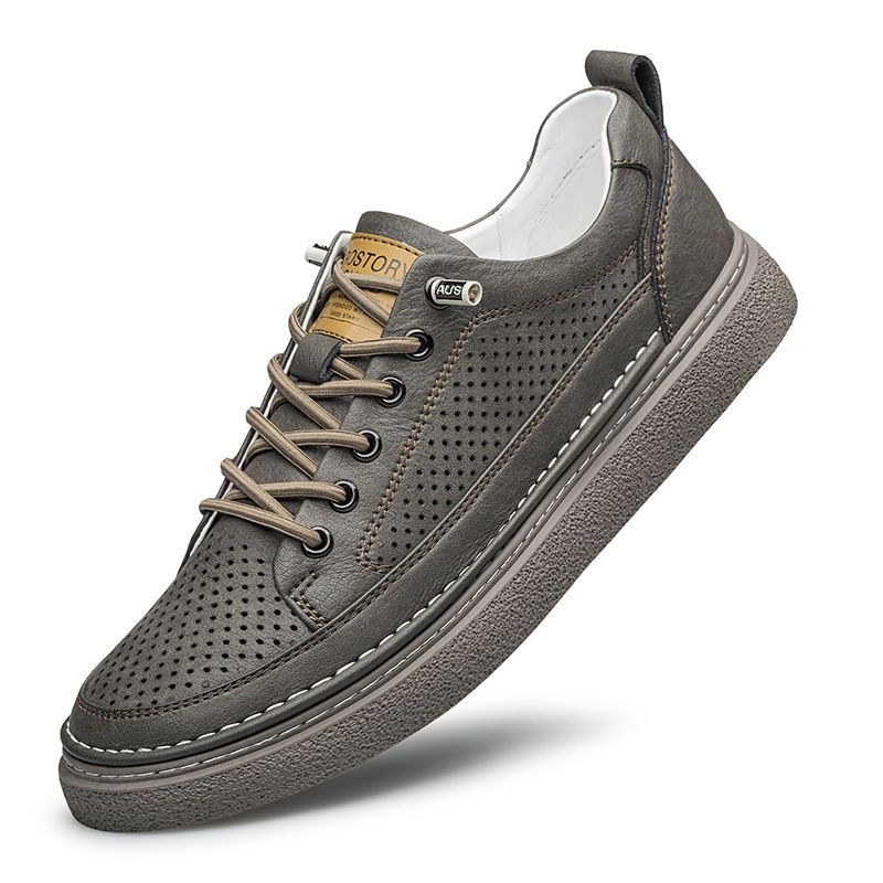 Men's Round Head Two-layer Cowhide Men's Board Shoes Ront Lace-up Low-heeled Casual Men's Shoes Direct Sales_voghion.com