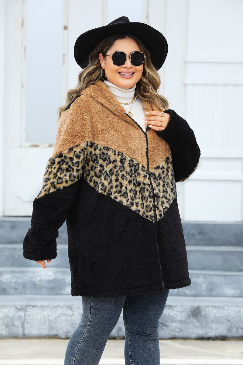 Women's Clothing Plus Size Women's Fleece Lined Coat With Color Block Design - Warm & Stylish Outerwear For Fall (Camel, 1XL-5XL)_voghion.com