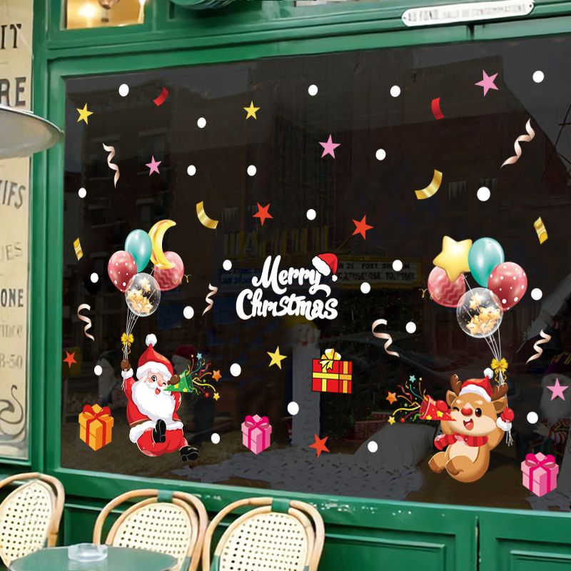 Christmas Decorations Static Cling Santa Claus Reindeer Gift Window Clings Glass Stickers Store Scene Arrangement_voghion.com