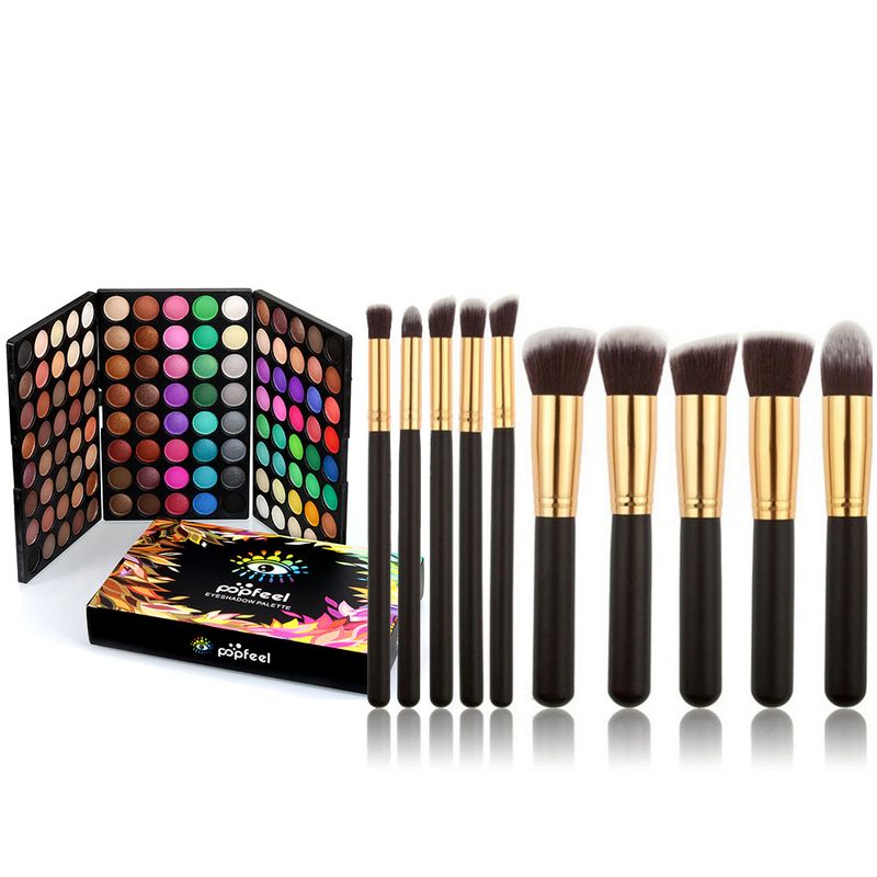 Make-up-Sets Exklusive Lidschattenpalette mit 120 Perlglanzfarben, 10 Make-up-Pinsel, Foundation-Pinsel, Beauty-Tools_voghion.com
