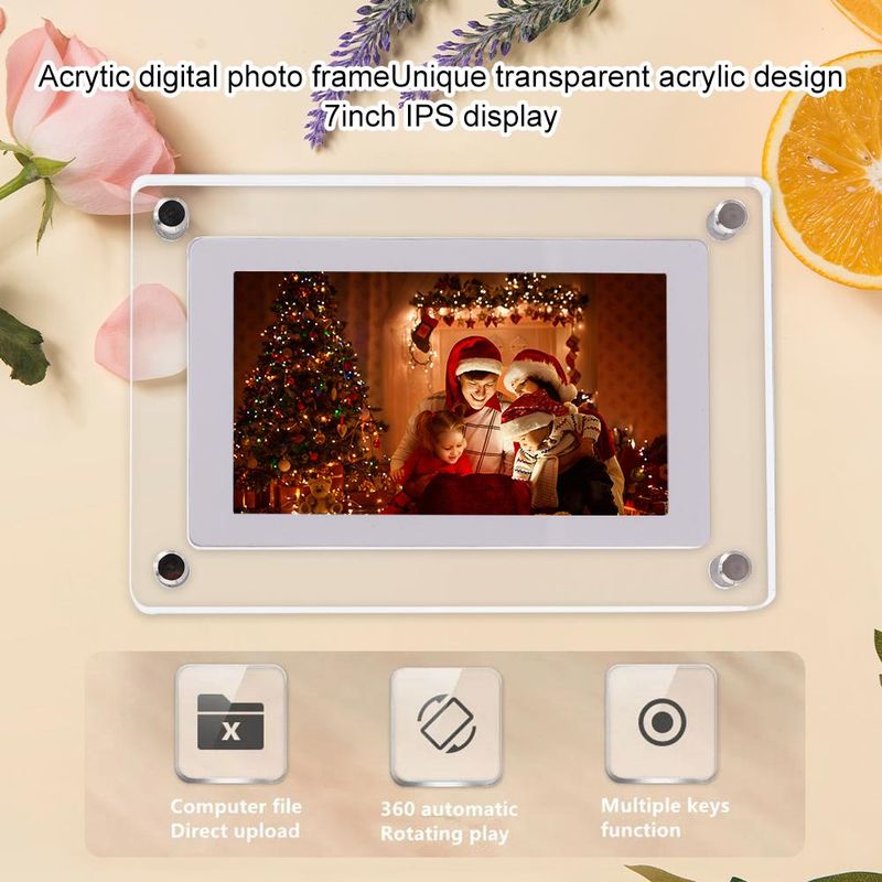 5 Inch Acrylic Photo Frame 1200mAh Vertical Display IPS Screen 4G Memory Battery Digital Portrait Holder_voghion.com