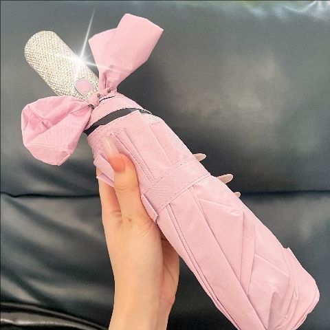Luxury Diamond-Studded Automatic Umbrella – 24 Ribs Windproof UV Protection Sun & Rain Shield, Long Handle Folding Parasol For Women & Men_voghion.com