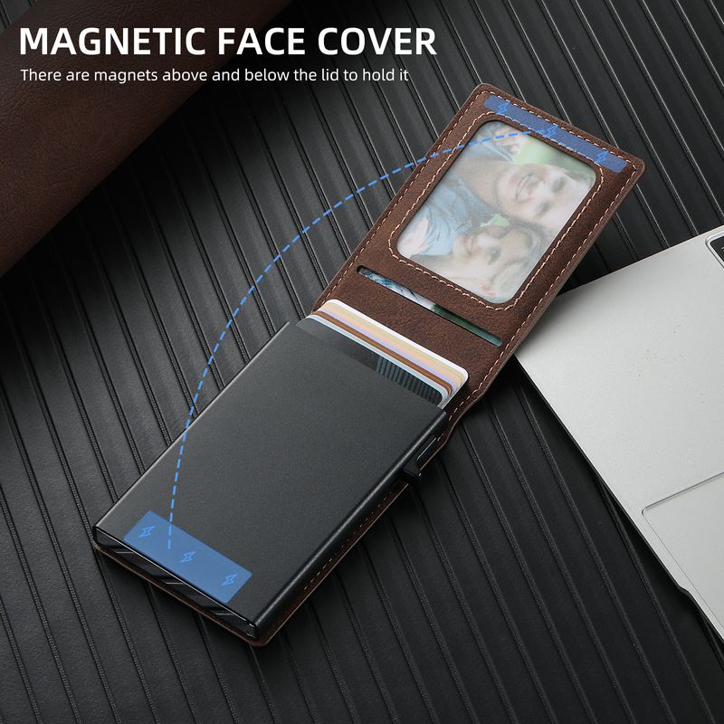 Card Cases Carbon Fiber Leather Keys Automatically Eject Card Case Card With Photo Frame Oil Wax Glossy Lychee Scrub_voghion.com