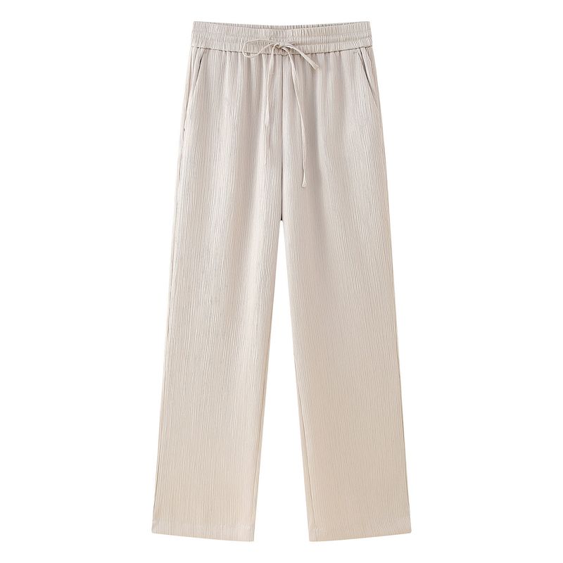 Roupas femininas estilo de rua com efeito amassado, blazer trespassado, calças com efeito amassado_voghion.com