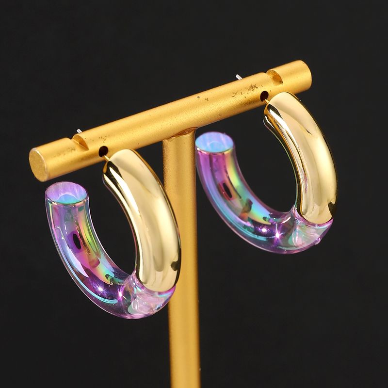 Niche High Transparent Double Color Acrylic Earrings Gradient Color Double C- shaped Earrings Women's Environmental_voghion.com