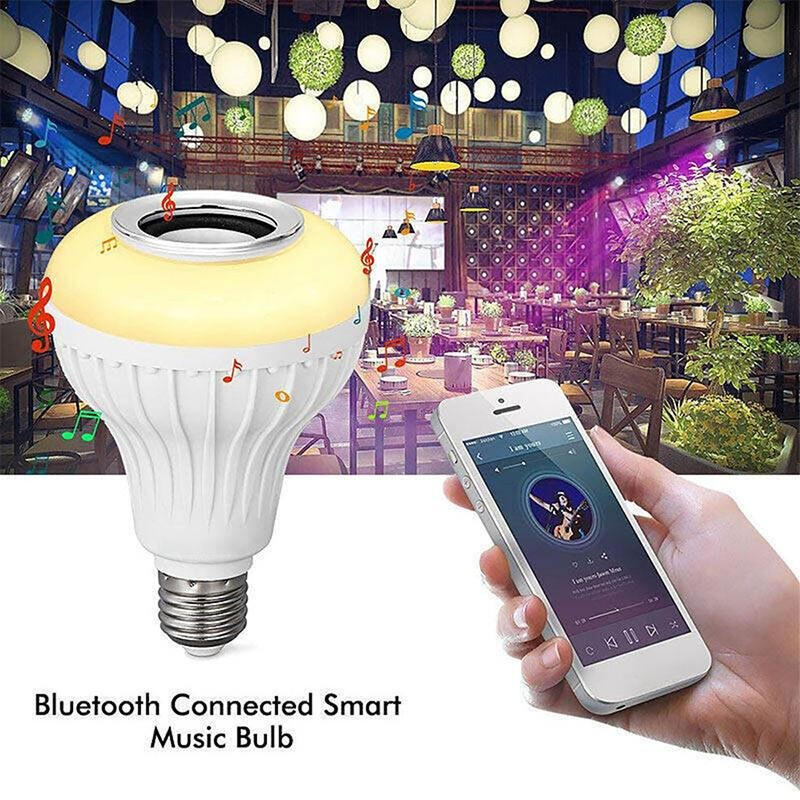 Altoparlante Bluetooth wireless LED E27 Lampadina musicale RGB Smart Lam con luce per camera da letto domestica con telecomando_voghion.com