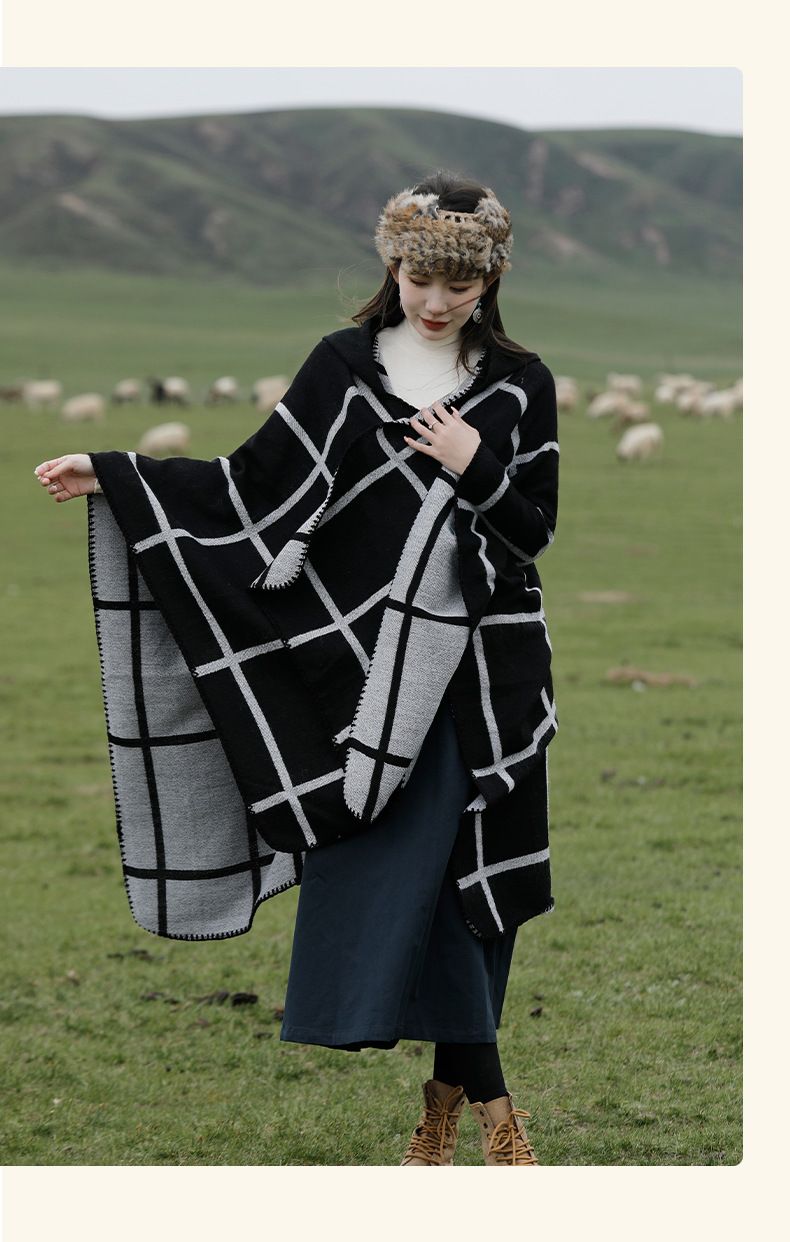 Bohemian Hooded Cape Poncho – Warm & Stylish Outerwear For Travel, Photography, And Daily Wear In Winter, Spring & Autumn_voghion.com