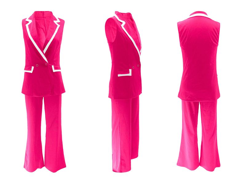 Damenbekleidung Mode Lässig Revers Schlank Ärmellos Hose Pendeln Zweiteiliger Anzug_voghion.com