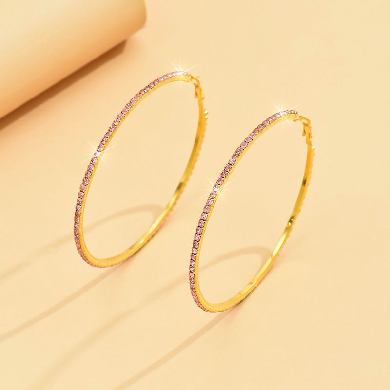 Oversized with exaggerated shape, round pink single drainage geometric full diamond circle earrings for women_voghion.com