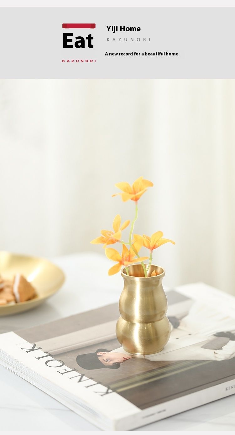 Minivase i ren messing, gull, håndlaget metallpynt i kobber, nordisk dekorativ, tørr hydroponisk blomsterholder_voghion.com