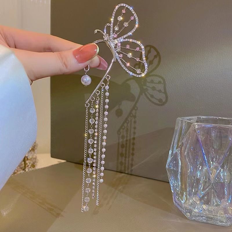 Orecchini a gancio per le orecchie a farfalla con borchie di perle senza piercing, nuova tendenza 2023, per le donne_voghion.com