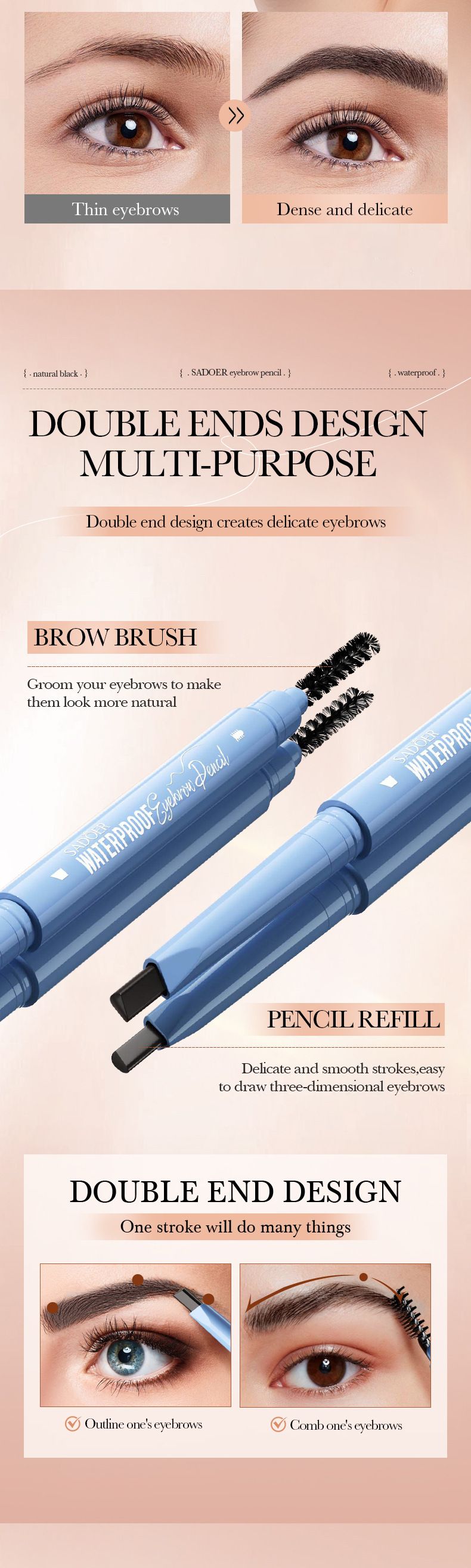 SADOER Wasserfester Augenbrauenstift (3 Farben, langanhaltend, definiert jedes einzelne Härchen) – Text komplett in Englisch; Eyeliner_voghion.com