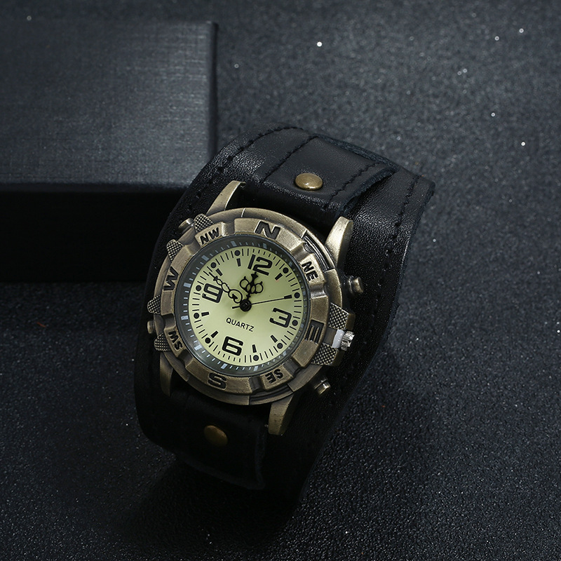 Bracelet de montre en cuir pour homme, style punk rétro, polyvalent, tendance, style hip-hop_voghion.com