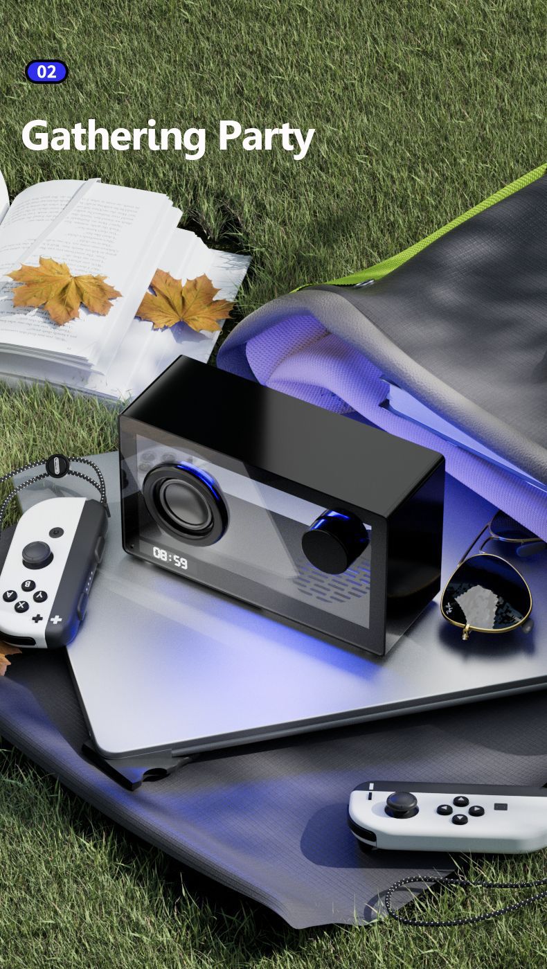 Prenosni retro Bluetooth Speak brezžični prozorni zvočniški okvir z barvito ambientalno svetlobo za prostoročne klice in glasbo_voghion.com
