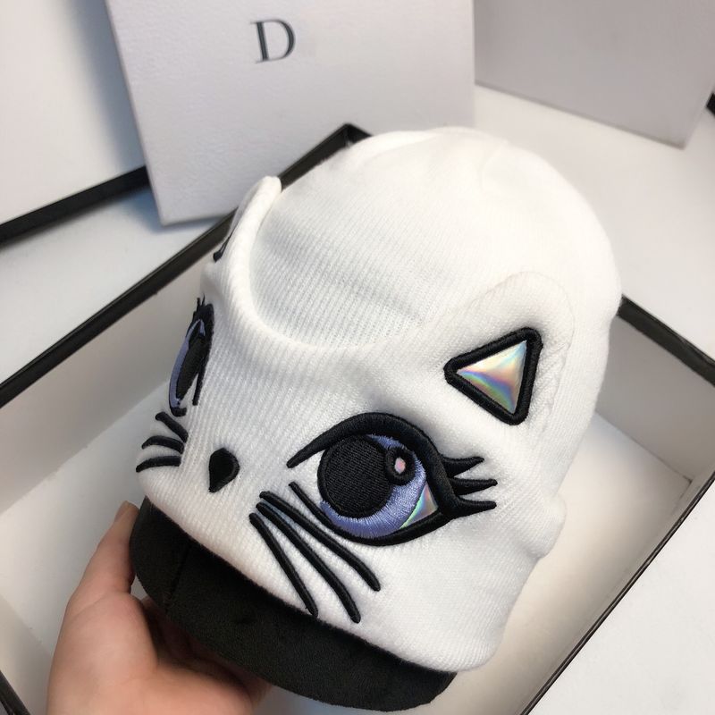Versione coreana simpatico cappello lavorato a maglia con ricamo a forma di gatto autunno inverno dolce orecchie di gatto (pane a forma di orecchio di gatto cotto a vapore) lana calda_voghion.com