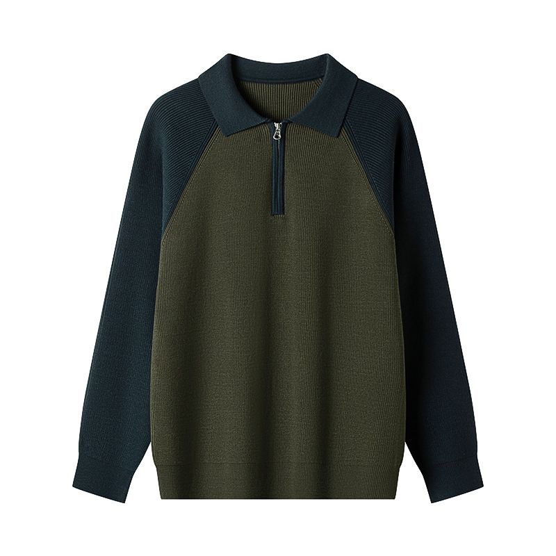 Korean Style Knitted Half Zip Pullover Men's New Autumn And Winter Raglan Sleeve Casual Loose Sweater_voghion.com