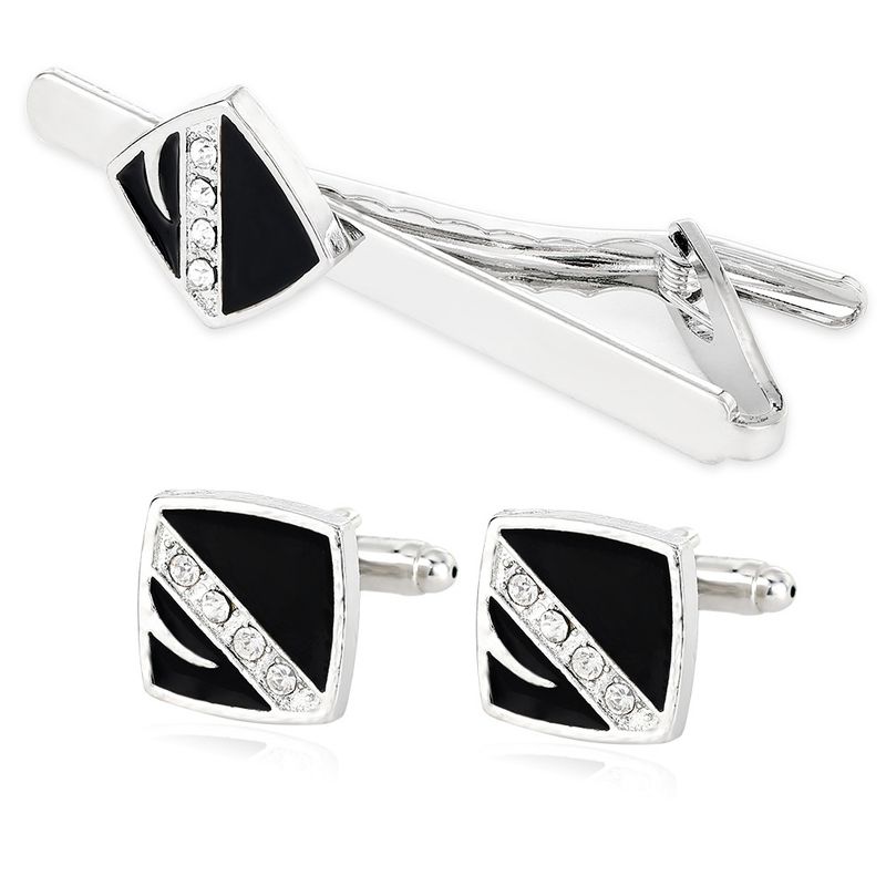 diamond striped cufflinks for men business French shirt cuff nails tie clip set gift box_voghion.com