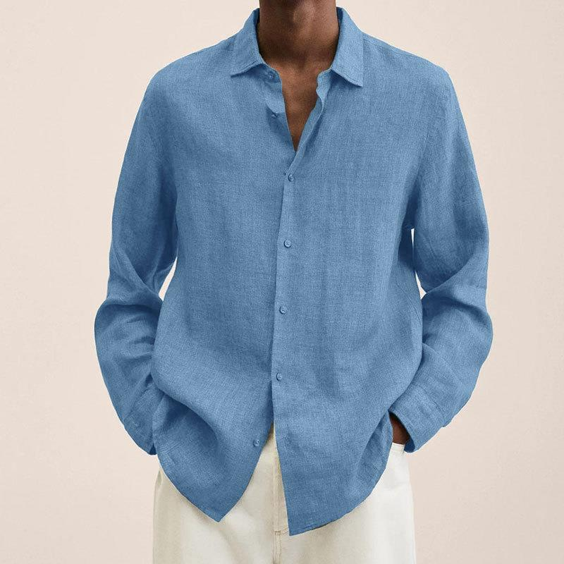Herren-Cardigan-Hemd mit langen Ärmeln und Revers und losen Knöpfen für vier Jahreszeiten_voghion.com