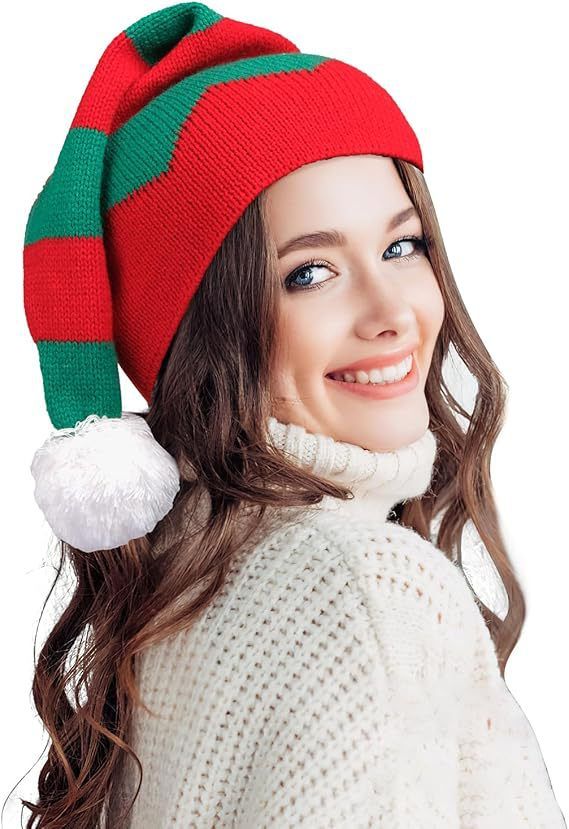 Weihnachten gestrickte warme Haarball Mama Baby Eltern-Kind-Party zweifarbige Mütze_voghion.com