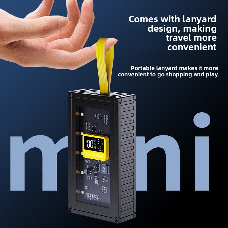 Batterie externe créative de grande capacité, 20 000 mAh, avec éclairage LED transparent, affichage numérique et fonction téléphone portable._voghion.com