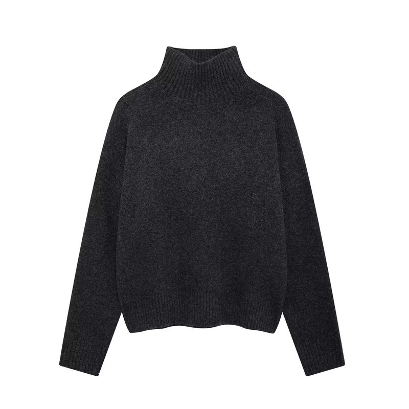 Maglione lavorato a maglia morbido di base a maniche lunghe con collo alto e moda autunnale da donna INS_voghion.com