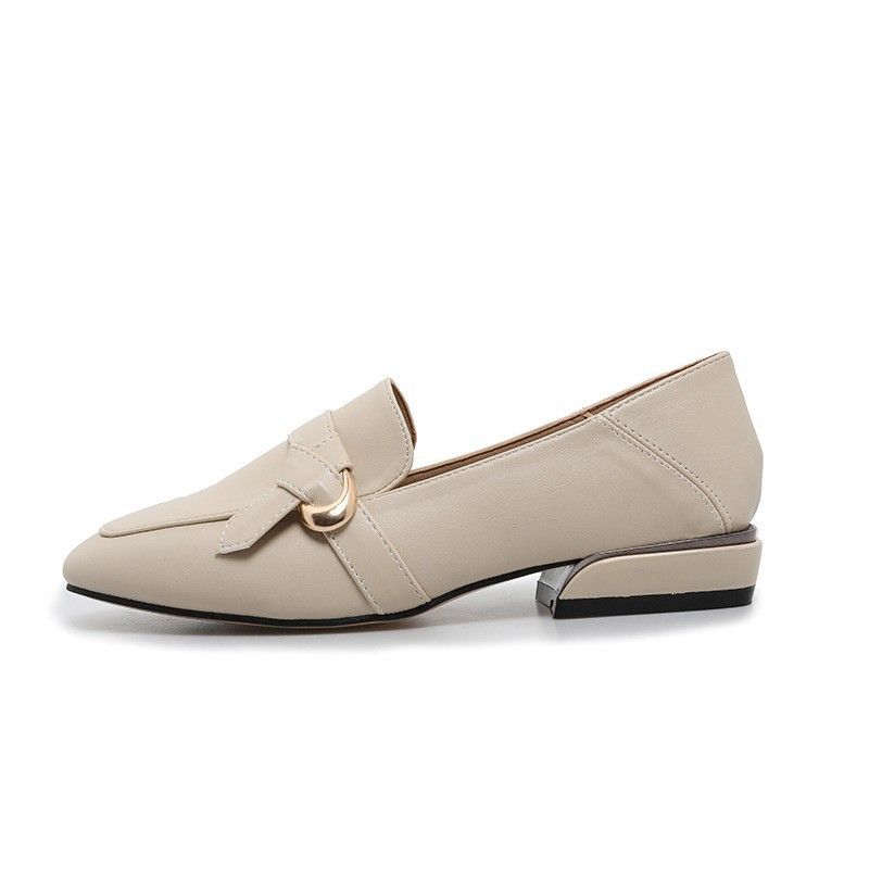 Cowhide Version 2025 Autumn Winter New Slip-On Small Leather Square Toe Commuter Flat Shoes Chunky Heel Loafers_voghion.com