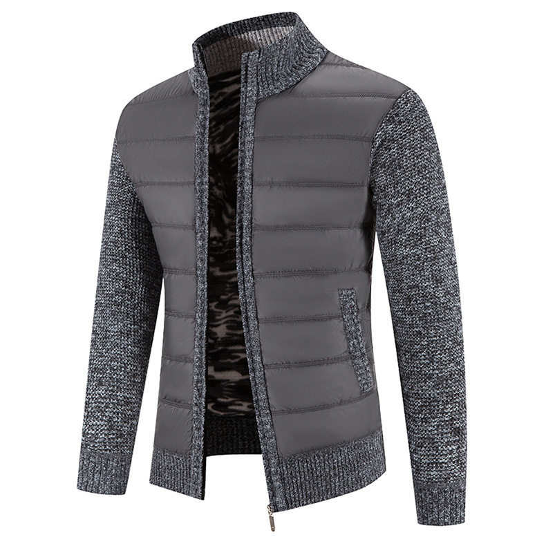 Herrenbekleidung, Stehkragenpullover, Jacke, Fleece, gepolstert, Oberbekleidung, lockere Strickjacke, Strickjacke, Winter-Strickjacke_voghion.com