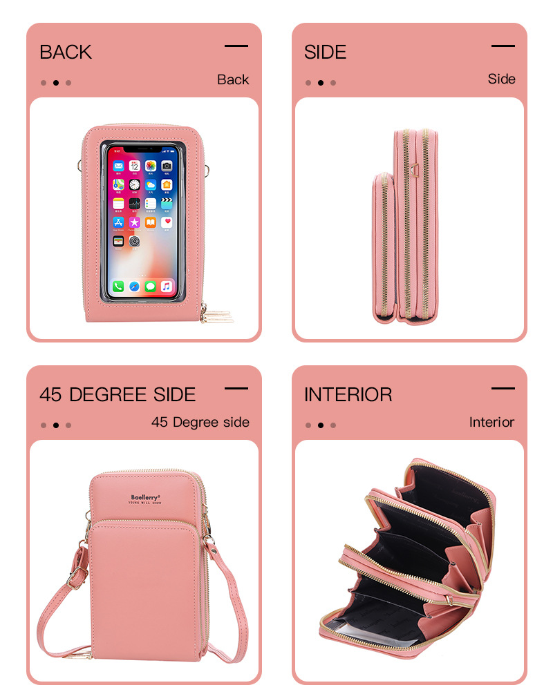 BAELLERRY Borsa a tracolla singola da donna Touch Screen Tre strati Borsa per cellulare Portafoglio con pochette con fibbia_voghion.com
