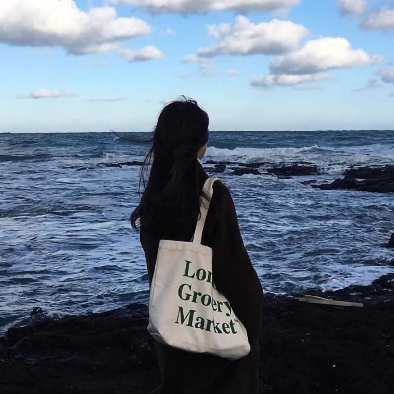 Bolsa casual INS Literária Simples Grande Capacidade Estilo Coreano Bolsa de Ombro Único de Lona para Mulheres Estudante Chique_voghion.com