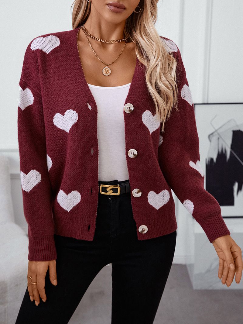 Nieuwe herfst- en wintergebreide V-hals vest met hartjesjacquard voor dames_voghion.com