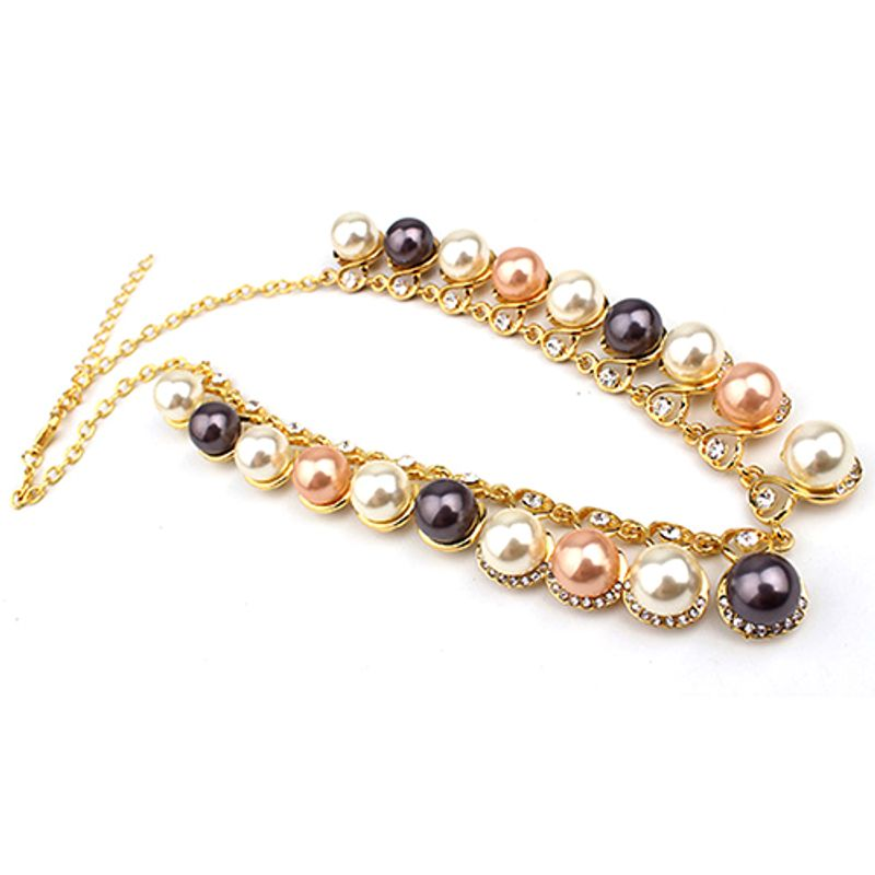Qianbihe Set di gioielli da donna con perle finte e strass, collana a catena, orecchini da sposa_voghion.com