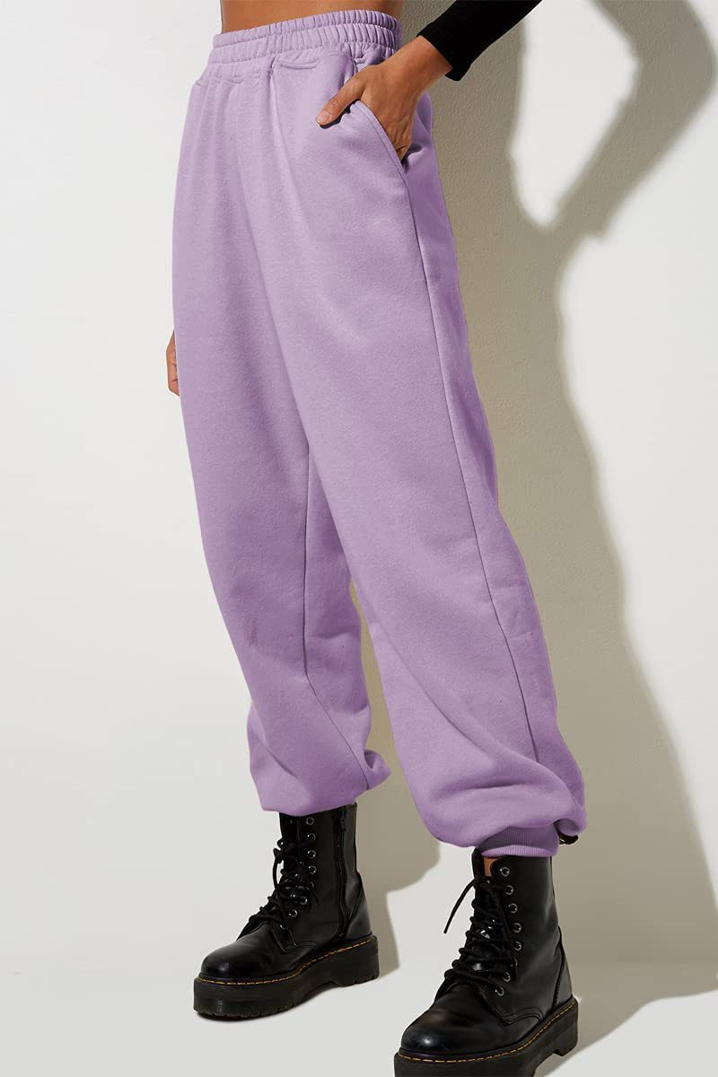 Pantaloni casual sportivi in tinta unita da donna con gambe larghe_voghion.com