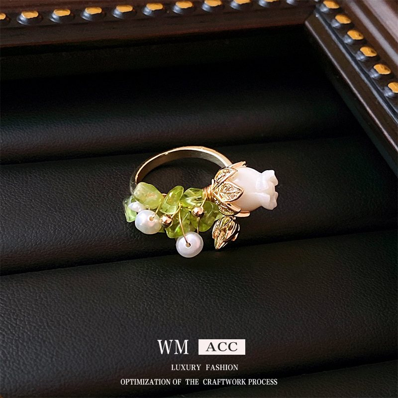Anello di apertura con fiore di tulipano in perle barocche placcate in oro vero, stile coreano fresco e dolce, luce di lusso in stile foresta_voghion.com