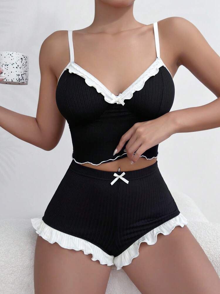 Pyjama imprimé pour femme, tenue d'intérieur décontractée, short, camisole, été_voghion.com